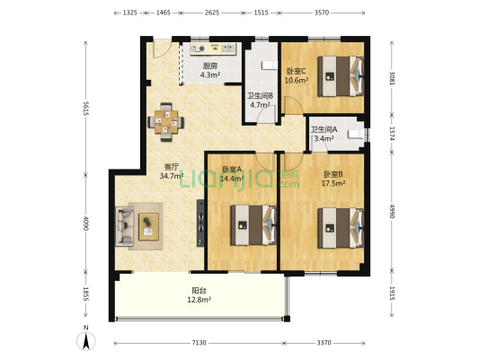 兴堰逸苑 3室1厅2卫 119平方