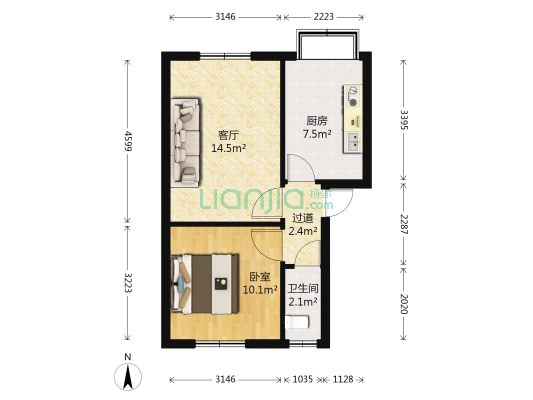 梁源小区西区三期 1室1厅1卫 48平方