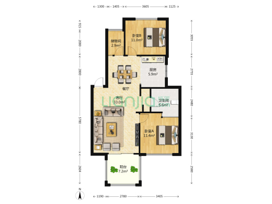 远洋庄园 2室1厅1卫 96平方