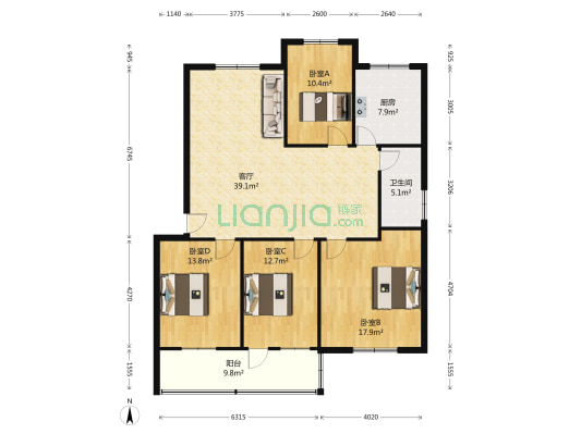 翠园小区 4室1厅1卫 147平方