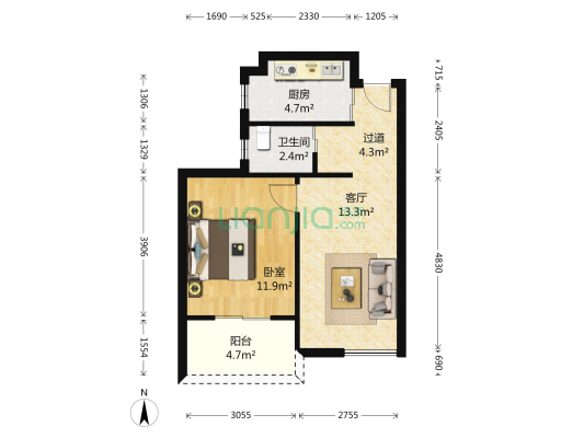 丰成新村 1室1厅1卫 55平方