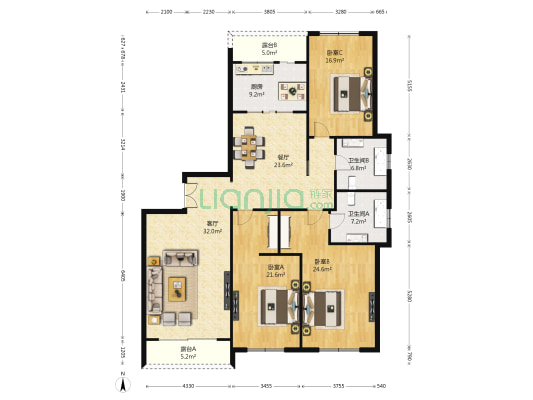 金都新苑 3室2厅2卫 186平方