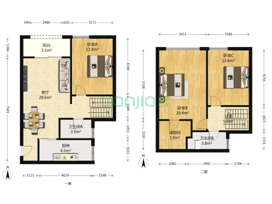 华美翡丽山一期 3室1厅2卫 96平方