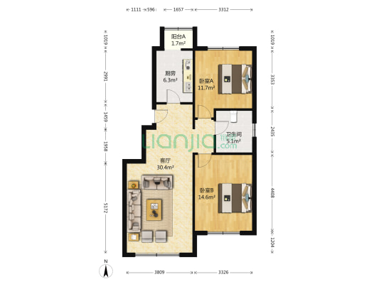 万科中粮假日风景 2室1厅1卫 99平方