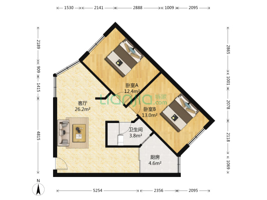 玉通巷3号 2室1厅1卫 76平方