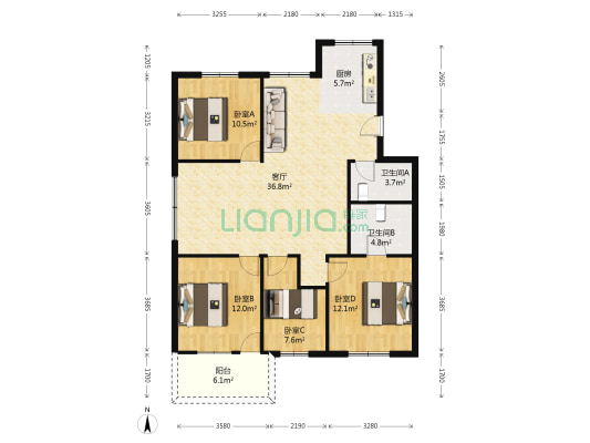 嘉福小区 4室1厅2卫 110平方
