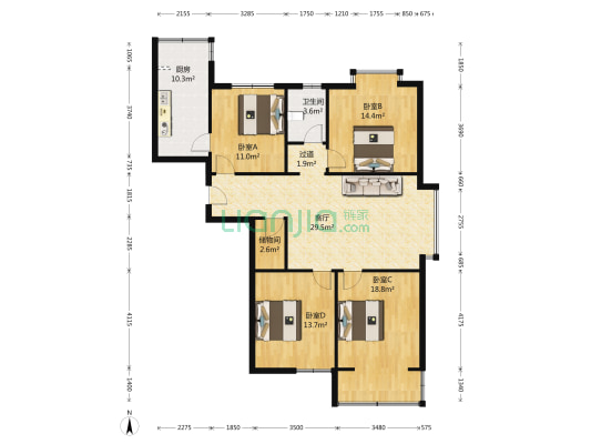 城市经典 4室1厅1卫 147平方