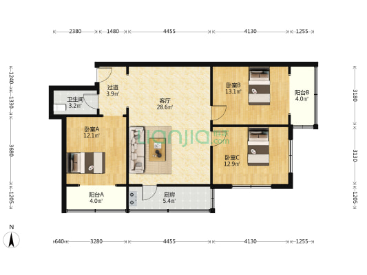 煤监局南五宿舍小区 3室1厅1卫 105平方
