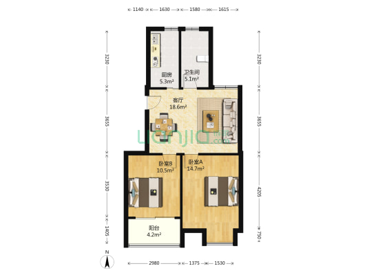 百丽明珠花园 2室1厅1卫 79平方