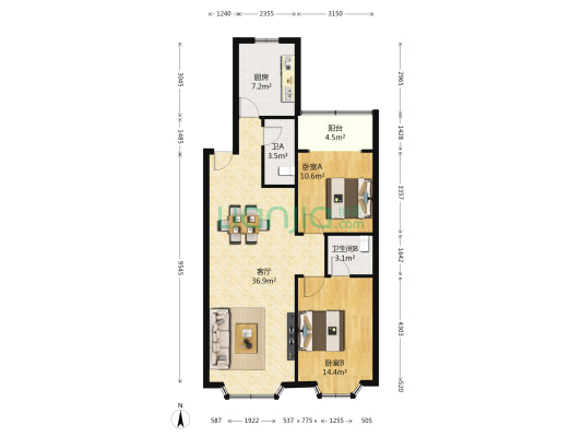 三鑫花园 2室1厅2卫 99平方