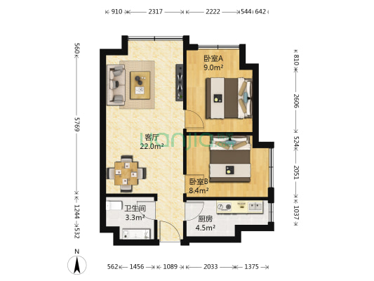 中海寰宇天下GA区 2室1厅1卫 67平方