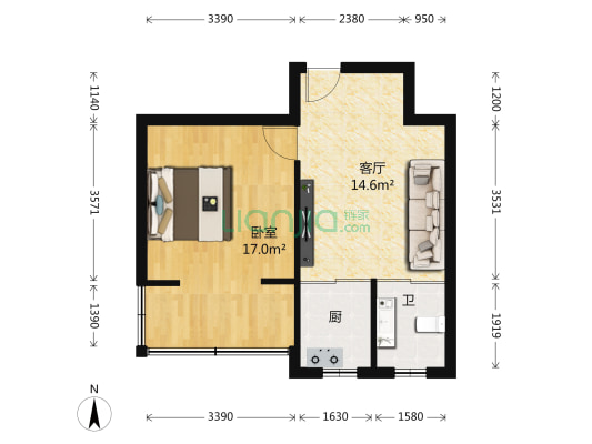 热电一区 1室1厅1卫 52平方