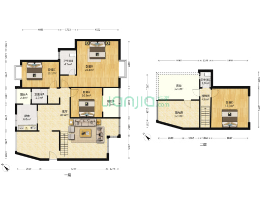 随园 4室1厅3卫 135平方
