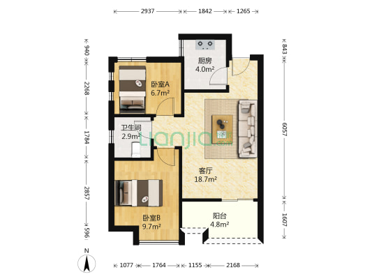 柳岸银洲 2室1厅1卫 62平方