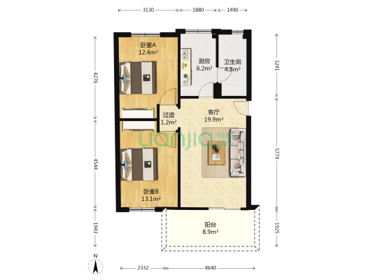 双狮南里 2室1厅1卫 75平方