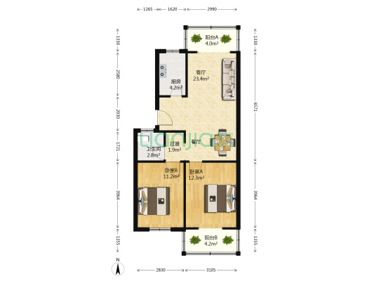 冠军花园 2室1厅1卫 82平方