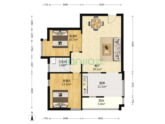 祥弘当代城 2室1厅1卫 86平方