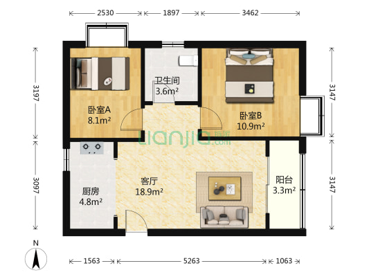 君利依山美居 2室1厅1卫 71平方