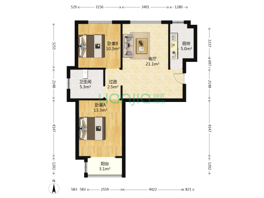 景汇名园 2室1厅1卫 84平方