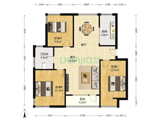 新德佳苑 3室1厅1卫 114平方