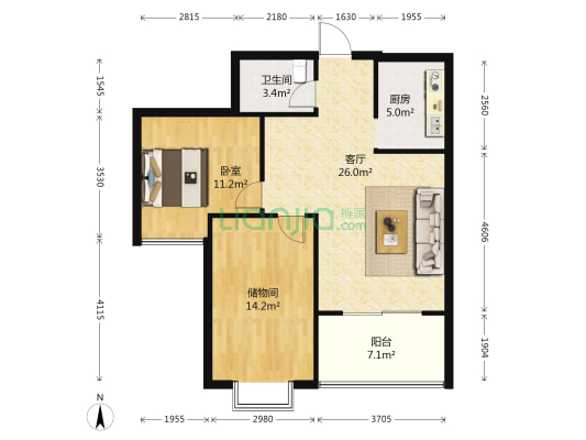 润城第三大道 1室1厅1卫 85平方