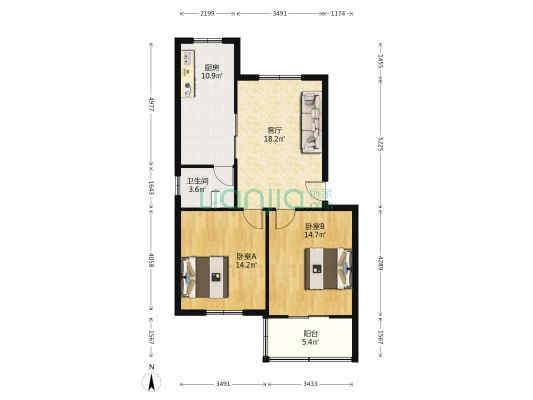 电业公寓 2室1厅1卫 87平方