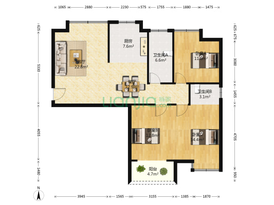 岸芷汀兰 3室2厅2卫 115平方