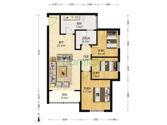 玉翠园 3室1厅1卫 103平方