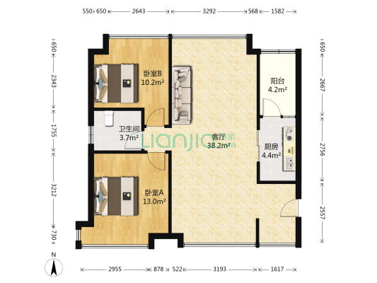 荷塘领会 2室1厅1卫 91平方