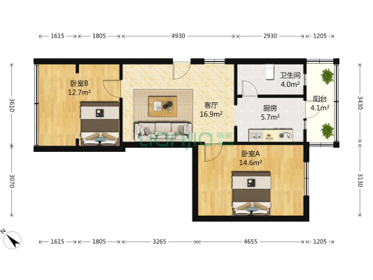 拐枣树街27号 2室1厅1卫 63平方