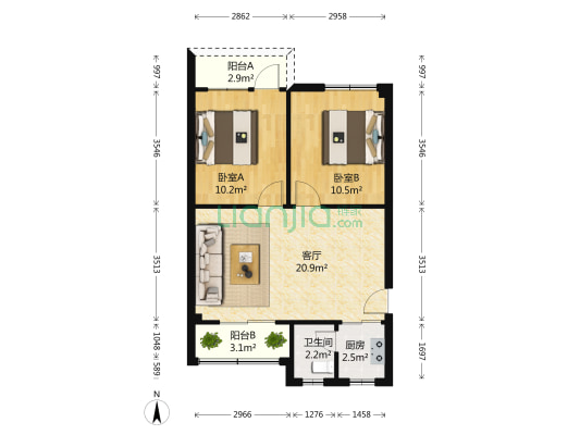 珠岛花园 2室1厅1卫 63平方