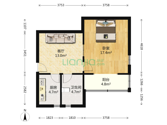 城申公寓 1室1厅1卫 59平方