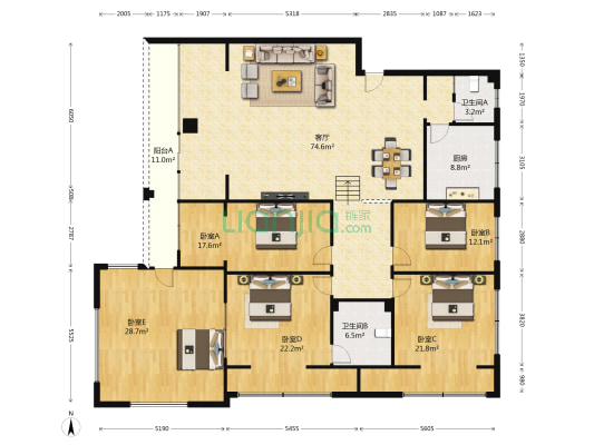 宝光苑 5室1厅2卫 183平方