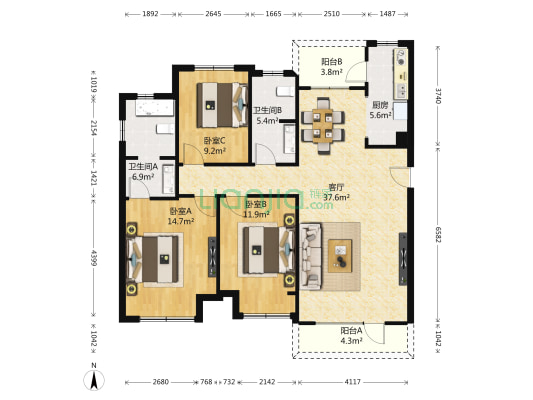 南海壹号山海公馆 3室1厅2卫 140平方
