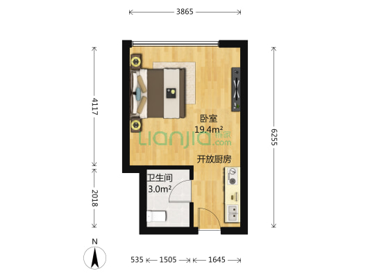 嘉裕礼顿阳光 1室0厅1卫 39平方