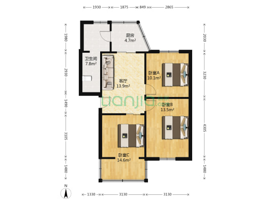 蓓蕾西巷8号 3室1厅1卫 74平方