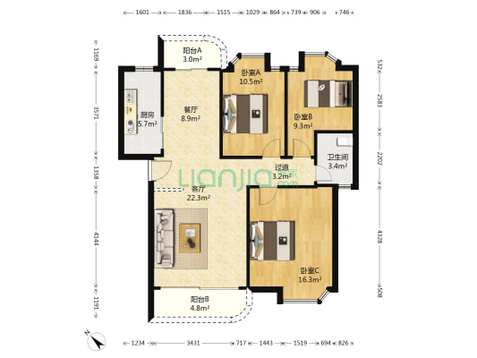 华侨新村2期 3室2厅1卫 100平方