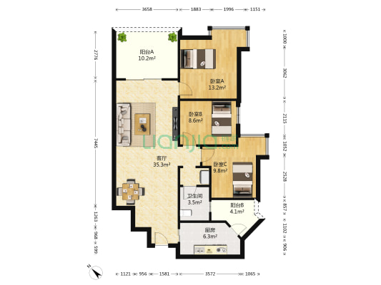 万科城市花园 3室1厅1卫 103平方