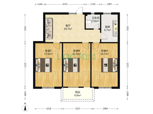 琴亭小区 3室1厅1卫 93平方