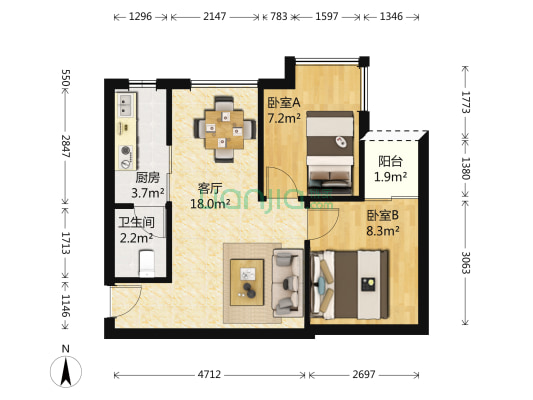 远洋明苑 2室1厅1卫 51平方