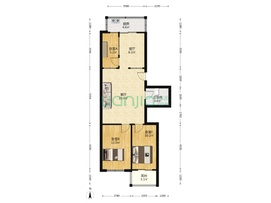 融鑫园 3室2厅1卫 85平方