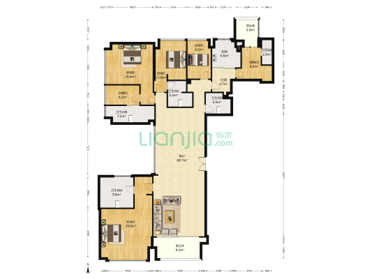 天鹅湖花园二期 4室1厅5卫 257平方