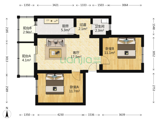 杜家坎小区 2室1厅1卫 72平方