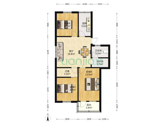 华清公寓 3室1厅2卫 155平方