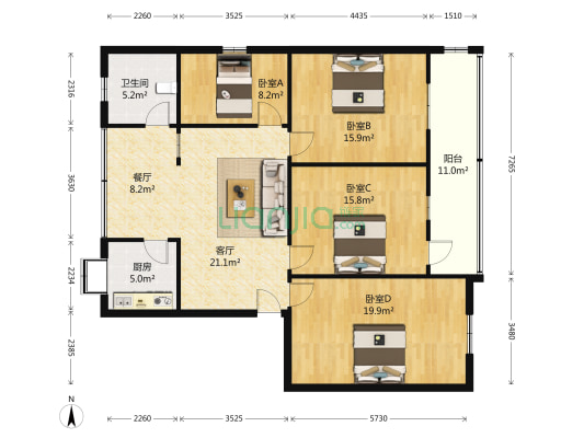 武昌大道318号 4室2厅1卫 127平方