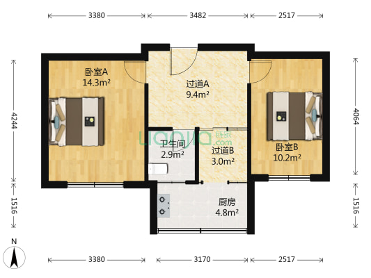 金山小區 兩室一廳 樓層好 採光好-戶型圖