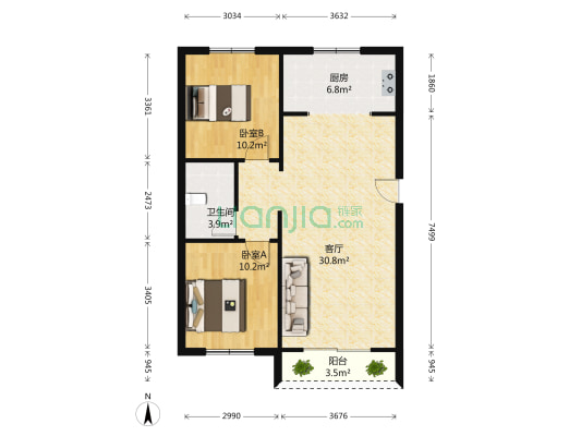 第五郡一号地 2室1厅1卫 97平方