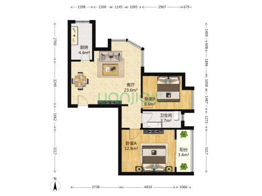 双楠偶寓 2室1厅1卫 76平方
