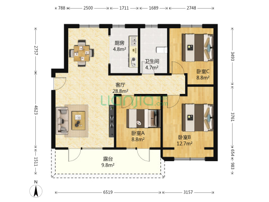 力高澜湖郡 3室1厅1卫 98平方