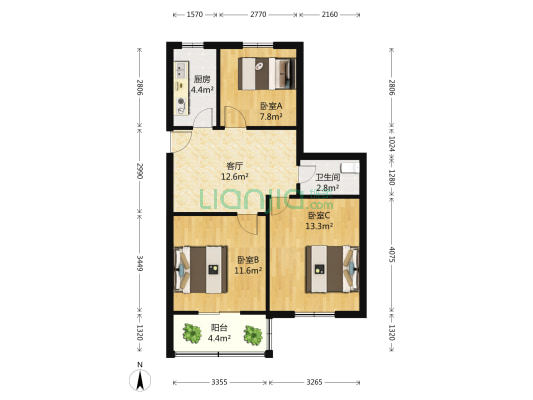 丁字巷52号 3室1厅1卫 77平方